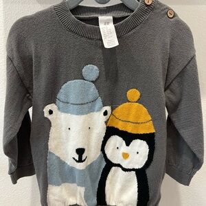 H&M Charcoal Sweater with Polar Bear and Penguin